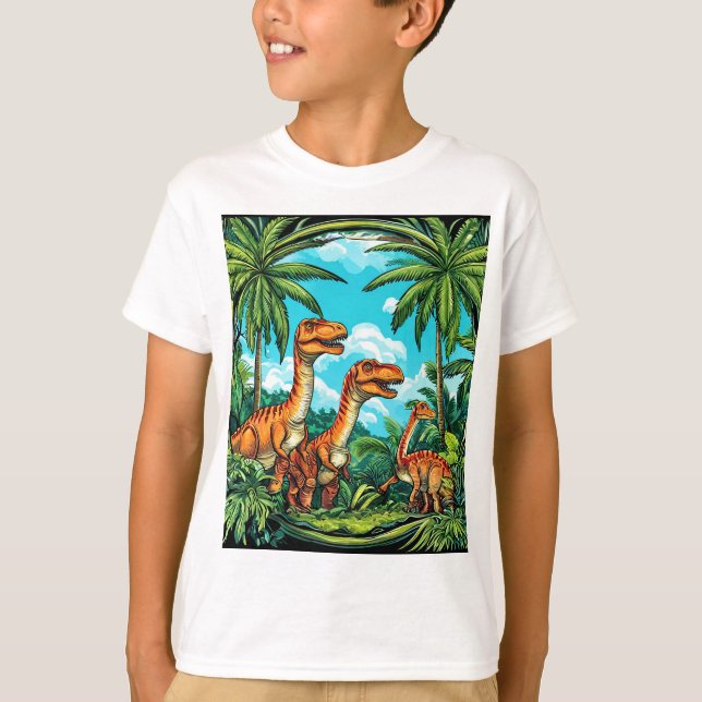 Camiseta Gráfica Adorável de Dinossauro | Presente (Frente)