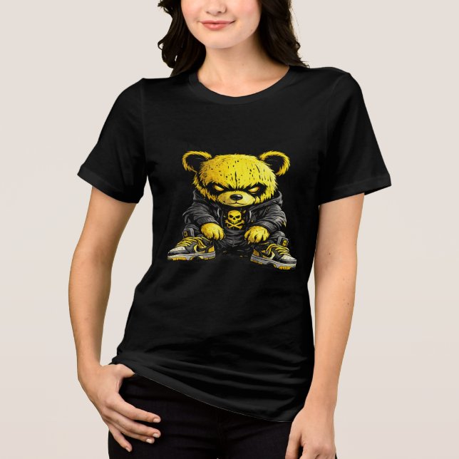 Camiseta Gráfica Amarela de Urso com Estilo de Rua (Frente)