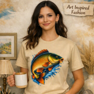Camiseta Gráfica Artística com Carp Colorido