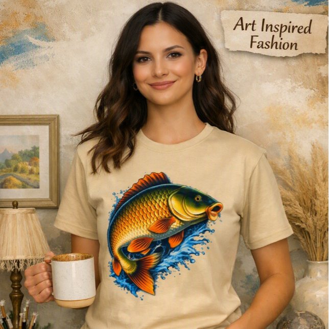 Camiseta Gráfica Artística com Carp Colorido (Criador carregado)