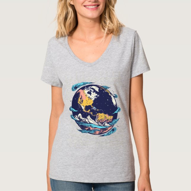 Camiseta Gráfica Artística Terra e Oceano (Frente)