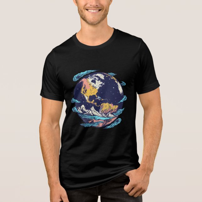 Camiseta Gráfica Artística Terra e Oceano (Frente)