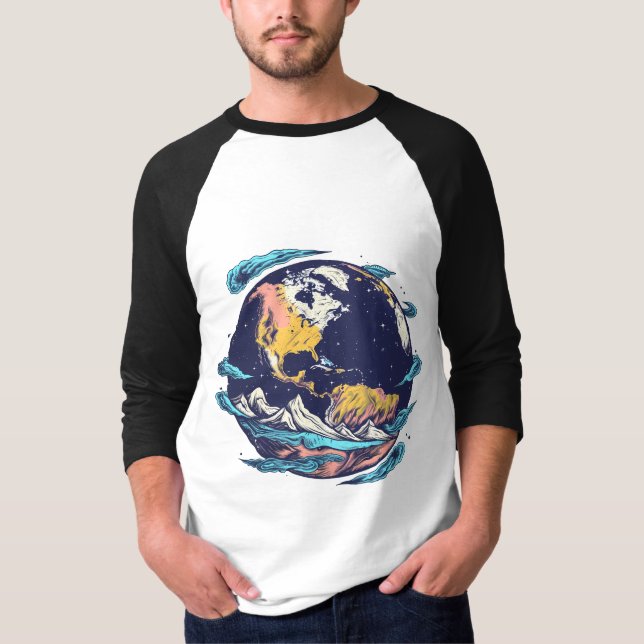 Camiseta Gráfica Artística Terra e Oceano (Frente)