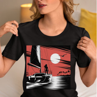 Camiseta Gráfica Aventura de Navegação ao Pôr do Sol