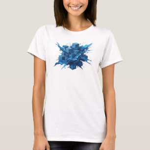Camiseta Gráfica Azul Dinâmica com Cubos Abstratos