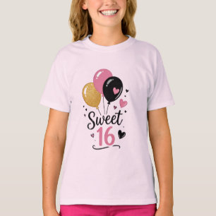 Camiseta Gráfica Balões Sweet 16 Meninas Adolescen