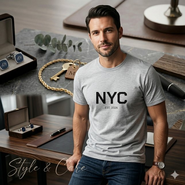 Camiseta gráfica cinza moderna masculina com marca (NYC Text Mark Mens Modern Grey Graphic T-Shirt)