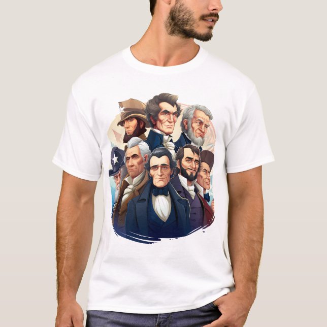 Camiseta Gráfica Clássica com Retrato dos Presiden (Frente)