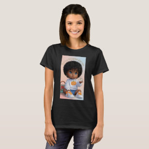 Camiseta Gráfica com Bebê Fofo de Cabelo Afro-Text