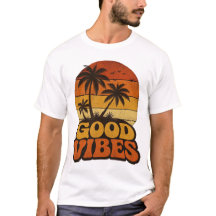 Camiseta Gráfica com Boas Vibrações e Pôr do Sol R