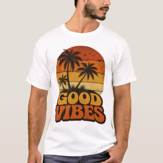 Camiseta Gráfica com Boas Vibrações e Pôr do Sol R