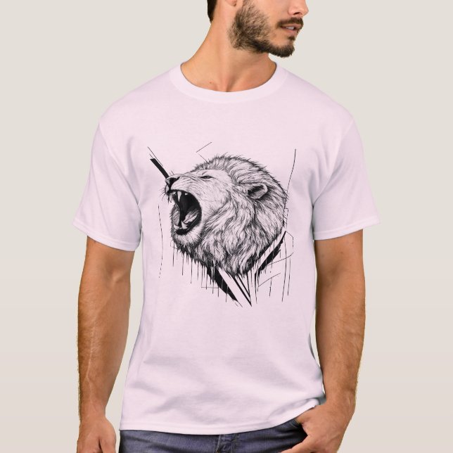 Camiseta gráfica com cabeça de leão branco rugindo (Frente)