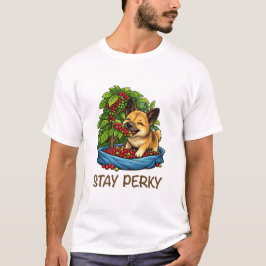 Camiseta gráfica com café e cachorro fofo 'Stay Pe
