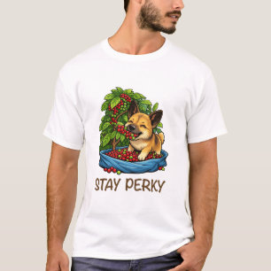 Camiseta gráfica com café e cachorro fofo 'Stay Pe