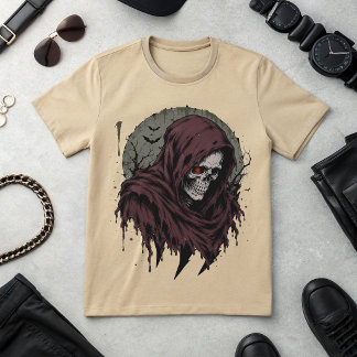 Camiseta Gráfica com Caveira do Ceifeiro Sombrio