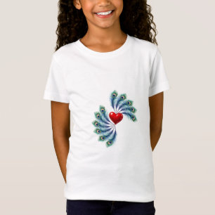 Camiseta Gráfica com Coração e Pena de Pavão   Amo
