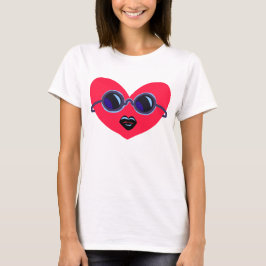 Camiseta Gráfica com Coração Legal e Óculos de Sol