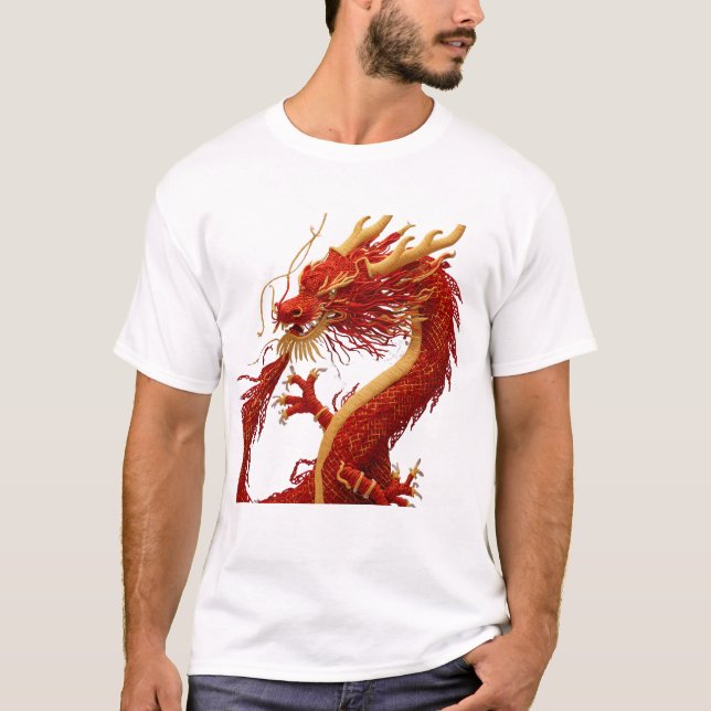Camiseta Gráfica com Dragão Oriental Vermelho e Do (Frente)