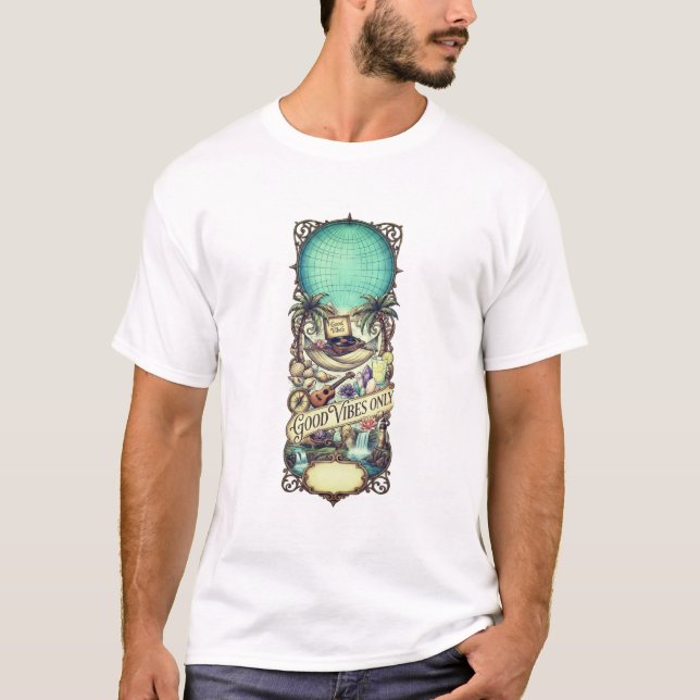 Camiseta Gráfica com Emblema Ornamentado Místico – (Frente)