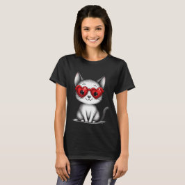 Camiseta Gráfica com Gatos Fofos e Óculos de Coraç