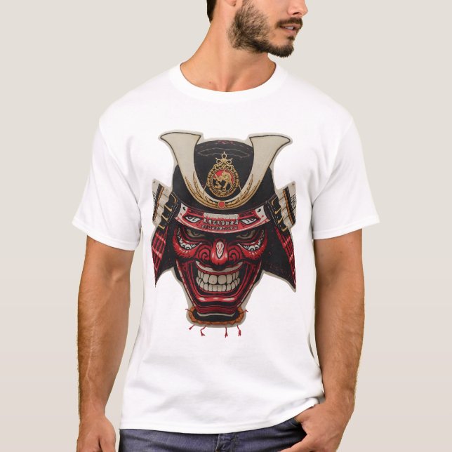 Camiseta Gráfica com Máscara Oni de Samurai Guerre (Frente)