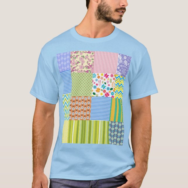 Camiseta Gráfica com Padrão de Patchwork Colorido (Frente)