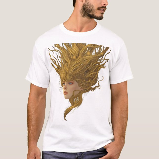 Camiseta Gráfica com Retrato da Deusa Dourada Etér (Frente)
