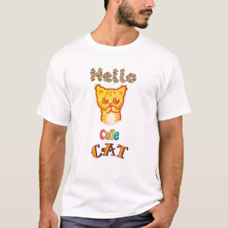 Camiseta Gráfica com Rosto de Gato Kawaii Fofo