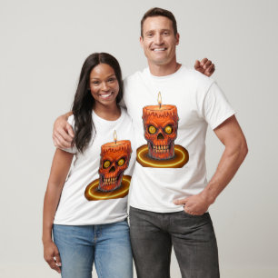Camiseta Gráfica com Vela de Caveira Derretendo As