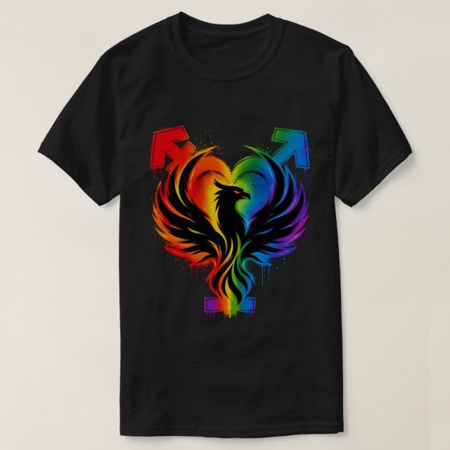 Camiseta Gráfica Coração de Fênix Arco-íris (Frente do Design)