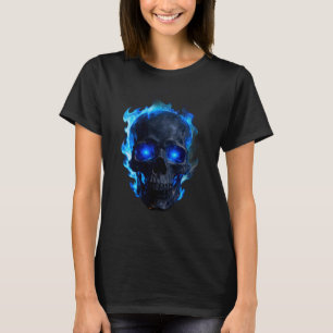 Camiseta Gráfica Dark Gótica Caveira Chama Azul