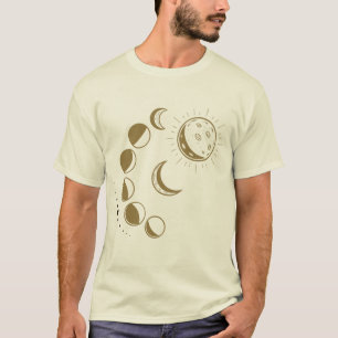 Camiseta Gráfica das Fases da Lua Celestial e Sol
