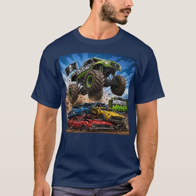 Camiseta Gráfica de Ação de Caminhão Monstro (Frente)