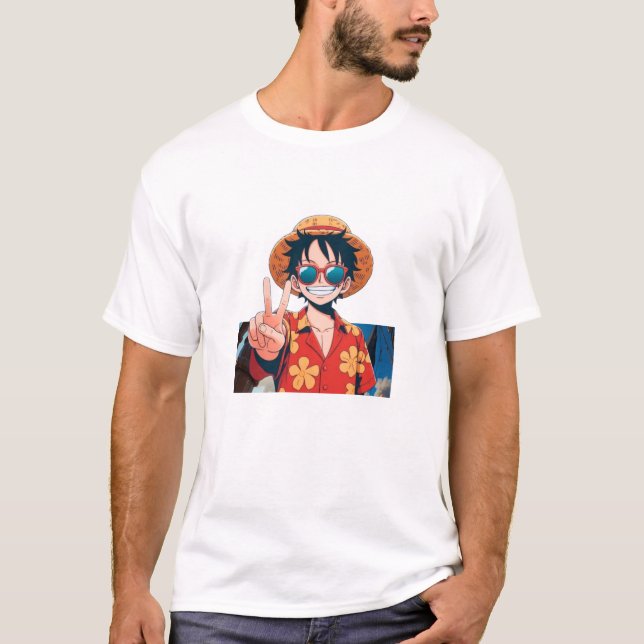 Camiseta Gráfica de Anime com Luffy Apontando (Frente)