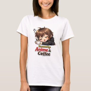 Camiseta Gráfica de Anime e Café Fofo para Mulhere