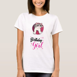 Camiseta Gráfica de Aniversário de Gatinha Fofa