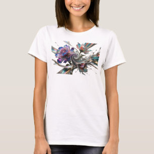 Camiseta Gráfica de Arte Abstrata Prateada e Engra