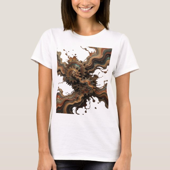 Camiseta Gráfica de Arte Abstrata Prateada e Estil (Frente)