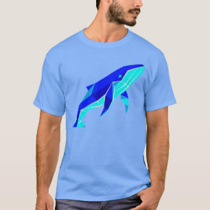 Camiseta Gráfica de Baleia Azul Geométrica Origami