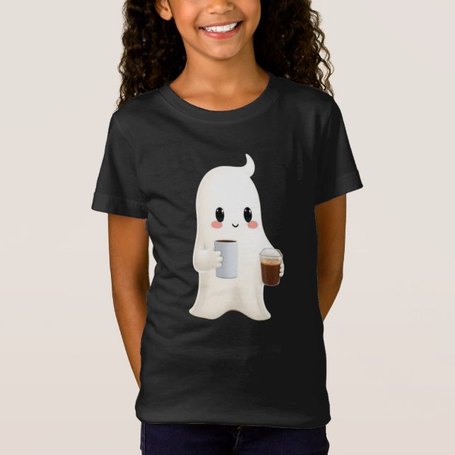 Camiseta Gráfica de Café Fantasma Fofa para Crianç (Frente)