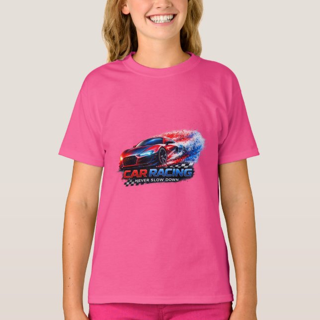 Camiseta Gráfica de Carro de Corrida para Crianças (Frente)