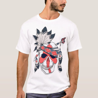 Camiseta Gráfica de Caveira com Pena Tribal