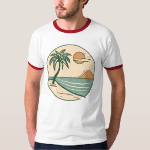 Camiseta Gráfica de Cena de Praia Tropical Minimal