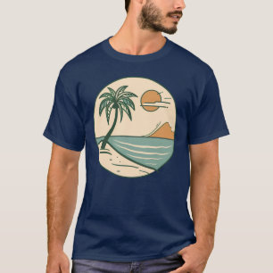Camiseta Gráfica de Cena de Praia Tropical Minimal