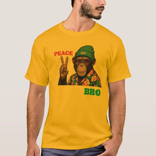 Camiseta Gráfica de Chimpanzé Irmão da Paz - Macac (Frente)