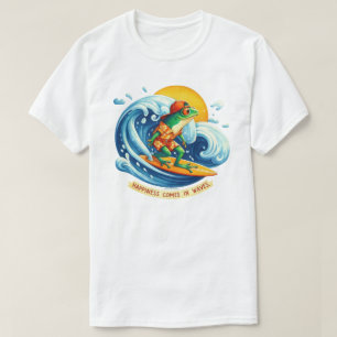 Camiseta Gráfica de Citação Felicidade Vem em Onda