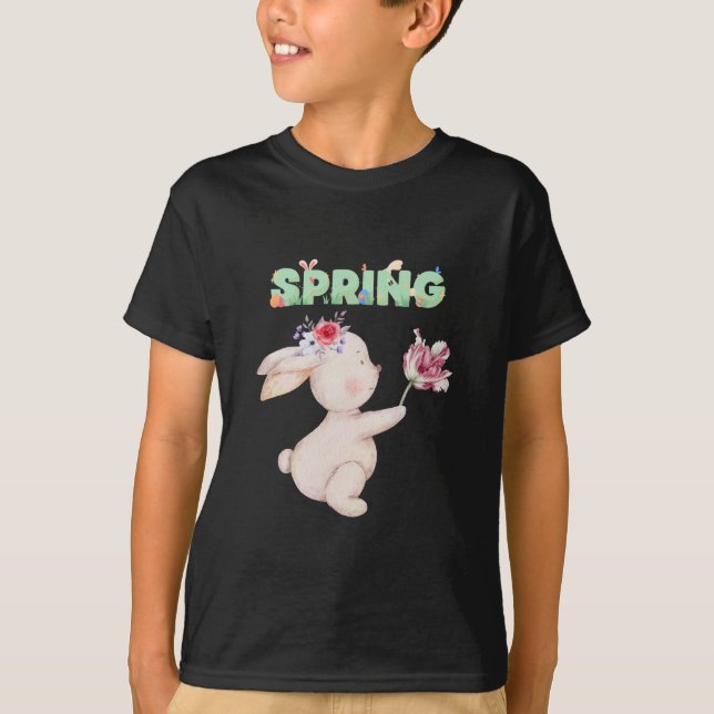Camiseta Gráfica de Coelhinho da Primavera com Tul (Frente)