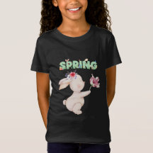 Camiseta Gráfica de Coelho da Primavera com Tulipa