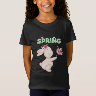 Camiseta Gráfica de Coelho da Primavera com Tulipa