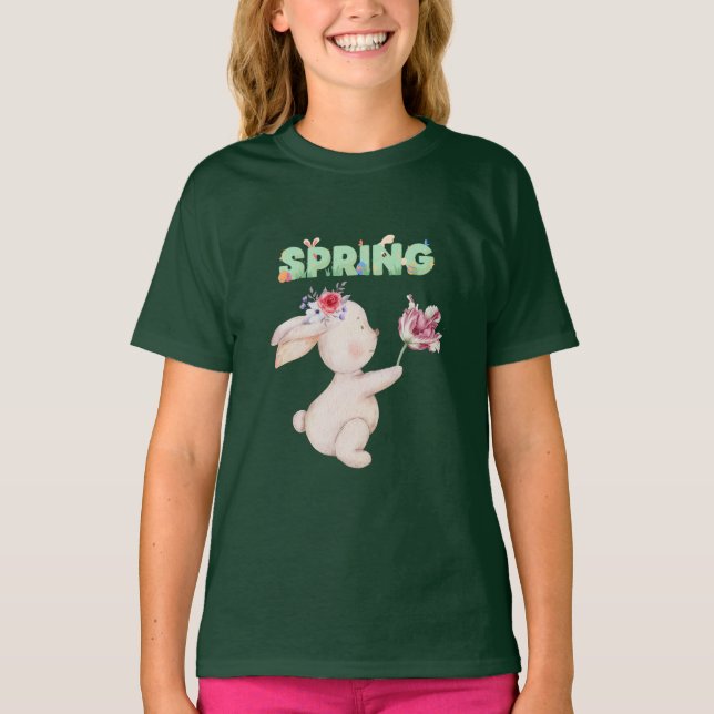 Camiseta Gráfica de Coelho da Primavera Retro com  (Frente)